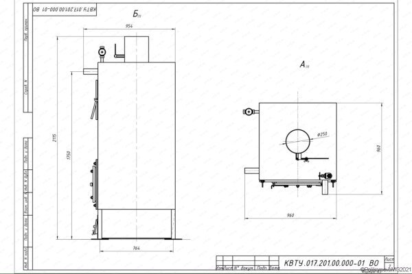 Чертеж котла на самотяге 170 кВт